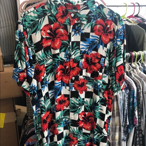 Reason Red Blue and Green/w Black & White Checks Casual Button Down Shirt - Picture 1 of 4